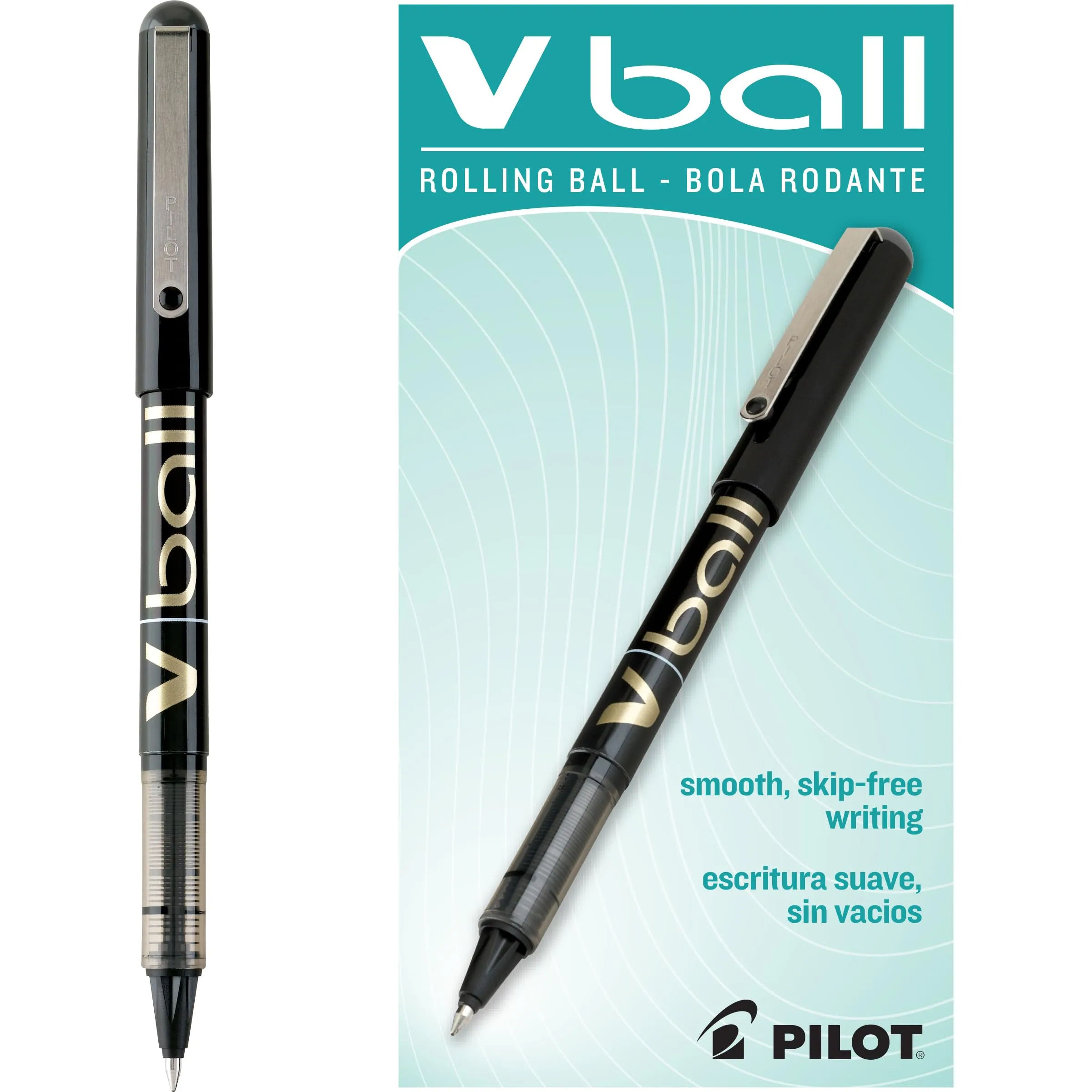 Pilot VBall Liquid Ink Rollerball Pens, 0.7mm Fine, Black Ink, 12-Pack
