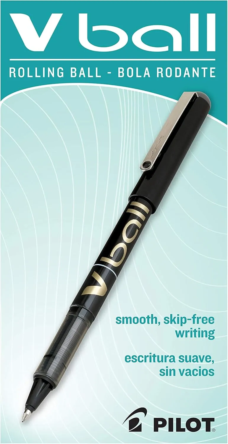 Pilot VBall Liquid Ink Rollerball Pens, 0.7mm Fine, Black Ink, 12-Pack
