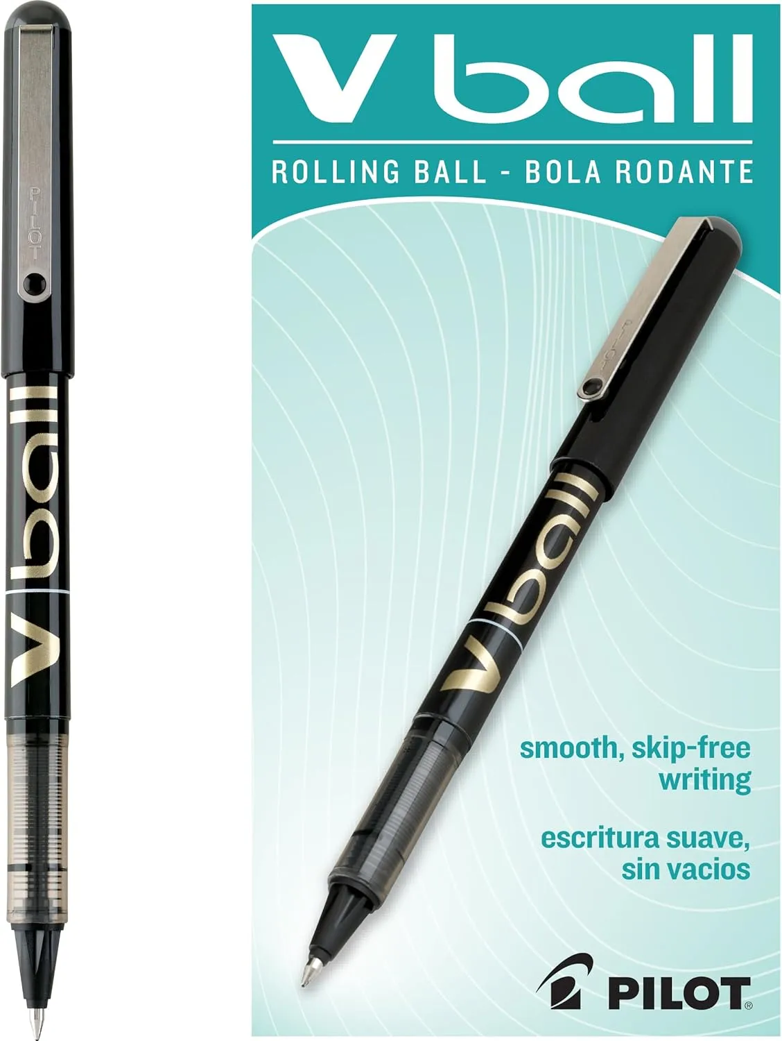 Pilot VBall Liquid Ink Rollerball Pens, 0.7mm Fine, Black Ink, 12-Pack