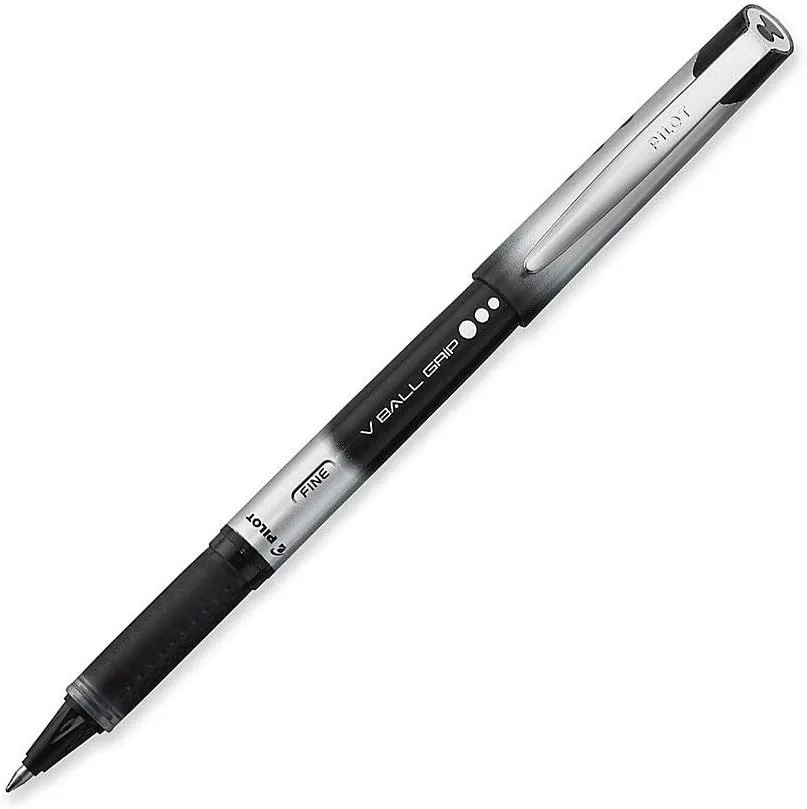 PILOT VBall Grip Liquid Ink Rolling Ball Stick Pens, Fine Point, Black Ink, 12-Pack (35570)