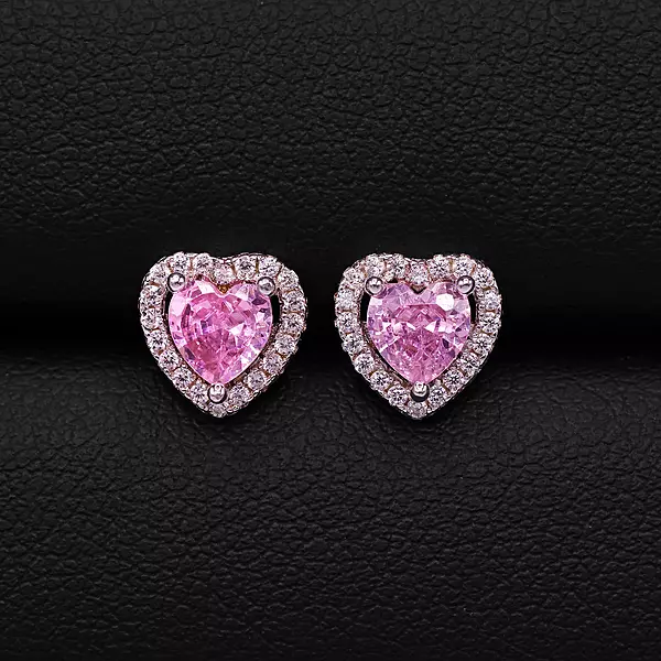 Diamonds Pink Heart Earrings