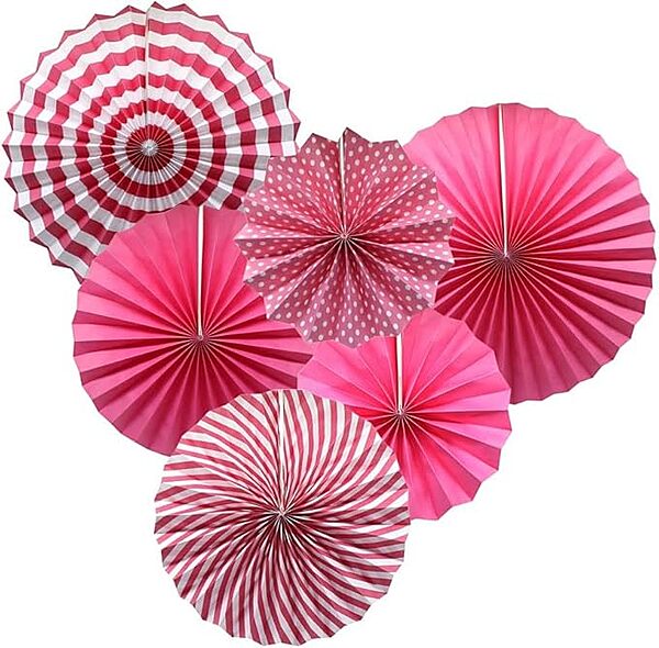 Pink Paper Fans for Decoration - Set of 6 Pcs