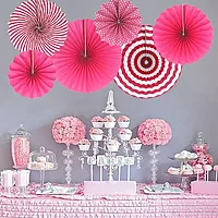 Pink Paper Fans for Decoration - Set of 6 Pcs