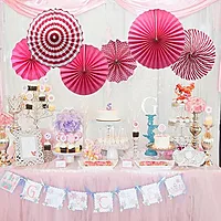 Pink Paper Fans for Decoration - Set of 6 Pcs
