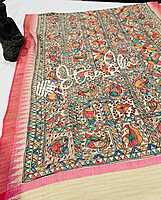 Handloom Bhagalpuri Tussar Silk Dupatta with all over hand painted Madhubani art