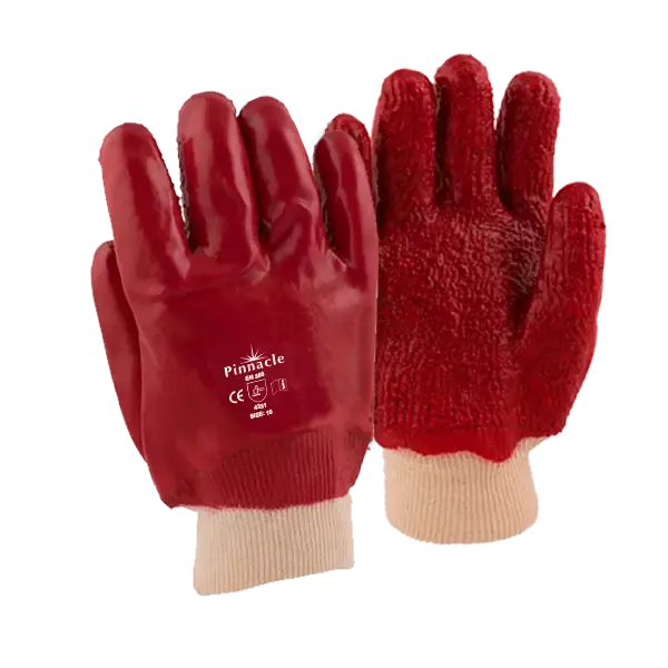 Pinnacle PVC Red Rough Palm Heavy Duty Glove Knit Wrist
