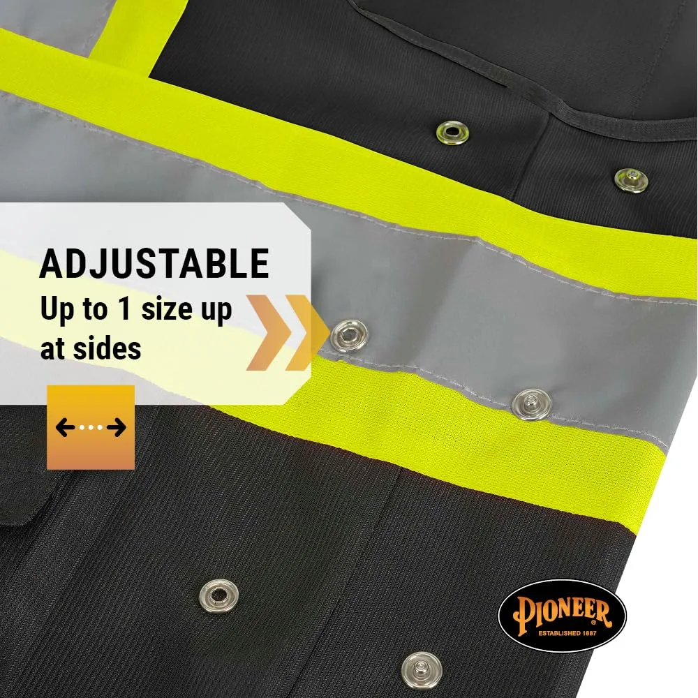 Pioneer Hi-Vis Reflective Safety Vest, Solid Neon, 8 Pockets, Zipper, Adjustable