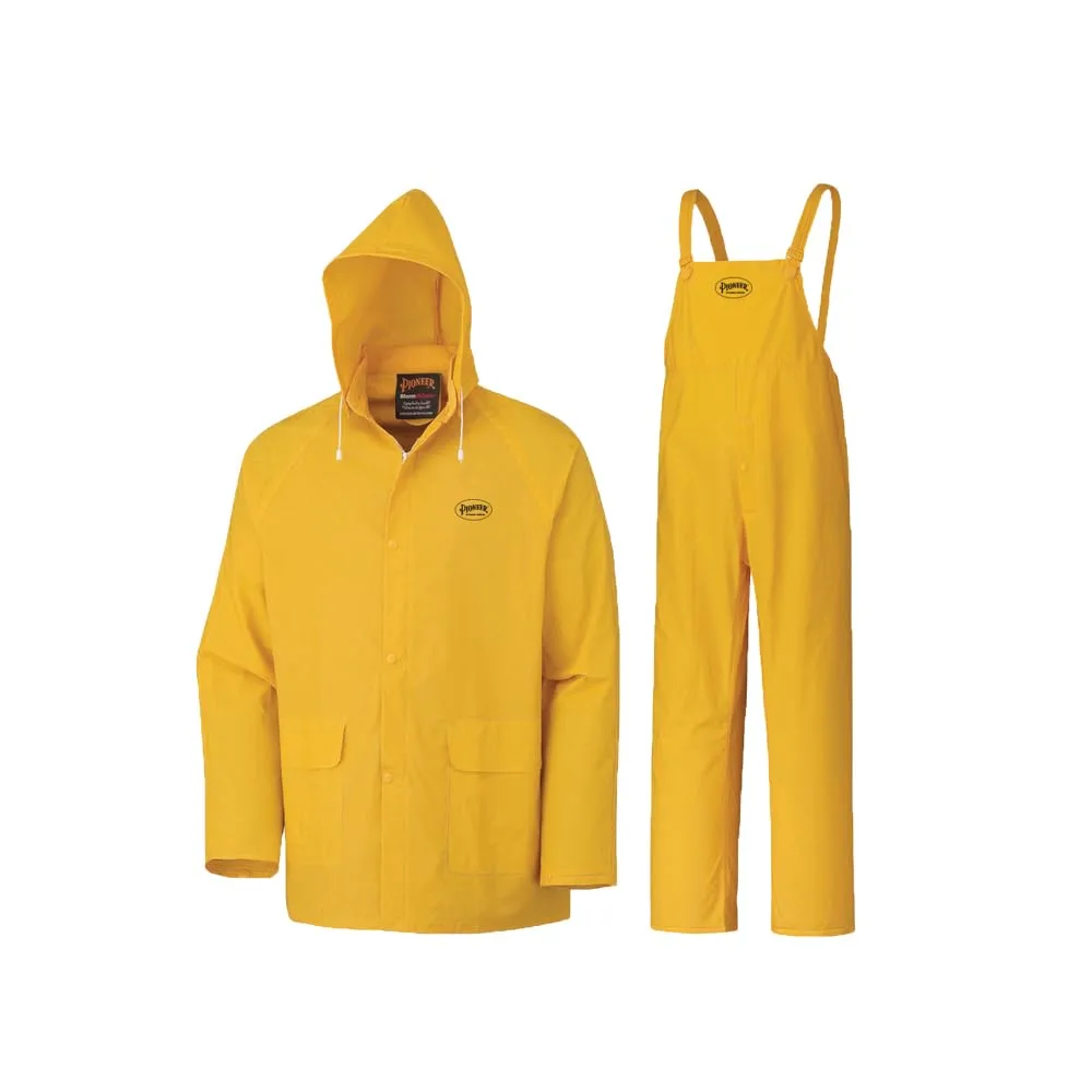 PIONEER Waterproof PVC Work Suit for Men – 3-Piece Rain Suit with Detachable Hood and Bib Pants