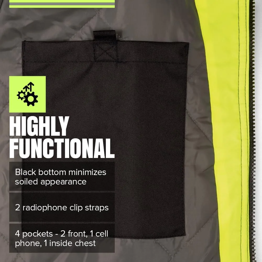 PIONEER Hi-Vis Insulated Safety Bomber - Waterproof Winter Work Jacket for Men and Women