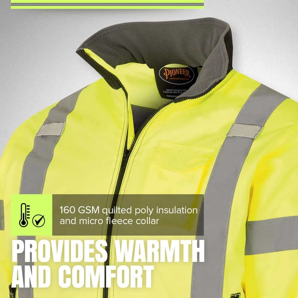 PIONEER Hi-Vis Insulated Safety Bomber - Waterproof Winter Work Jacket for Men and Women