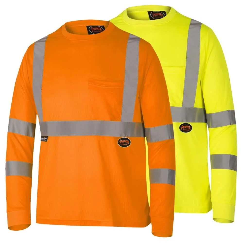 PIONEER Hi-Vis Long Sleeve Safety T-Shirt with Pocket - Reflective Tape