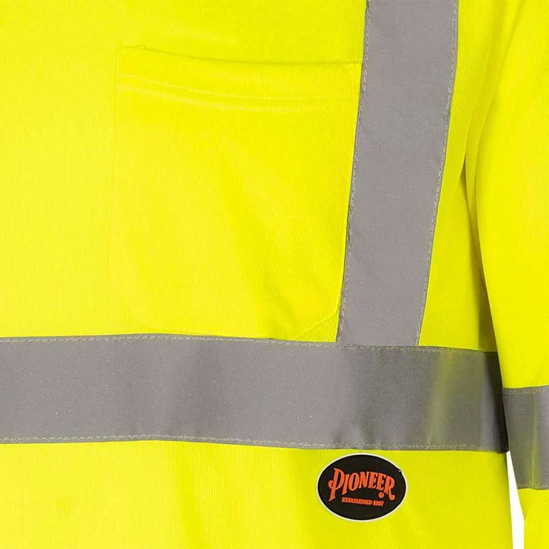 PIONEER Hi-Vis Long Sleeve Safety T-Shirt with Pocket - Reflective Tape