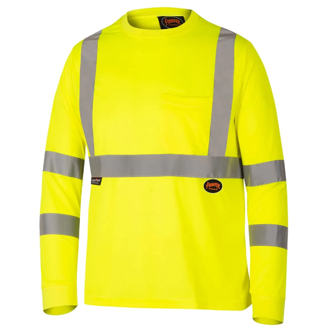 PIONEER Hi-Vis Long Sleeve Safety T-Shirt with Pocket - Reflective Tape