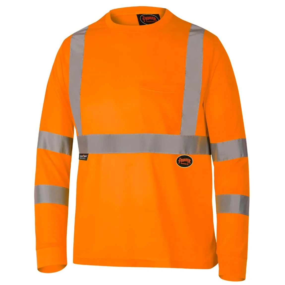 PIONEER Hi-Vis Long Sleeve Safety T-Shirt with Pocket - Reflective Tape