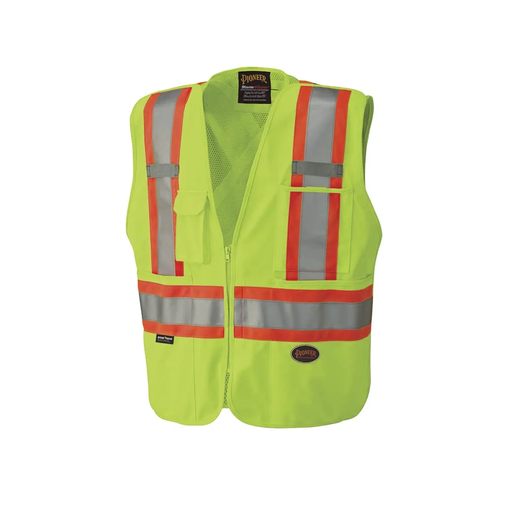 Pioneer Hi Vis Tear-Away Mesh Back Safety Vest - Reflective Tape, 4 Pockets