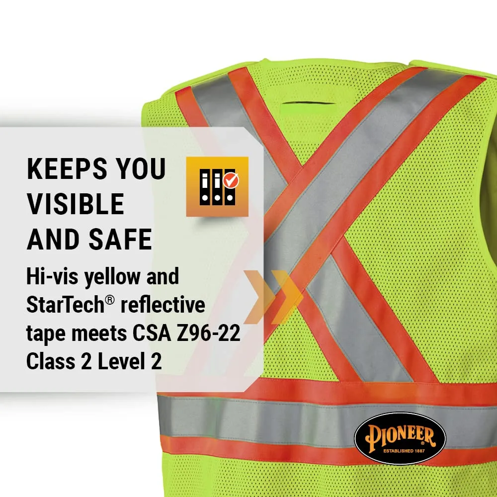 Pioneer Hi Vis Tear-Away Mesh Back Safety Vest - Reflective Tape, 4 Pockets