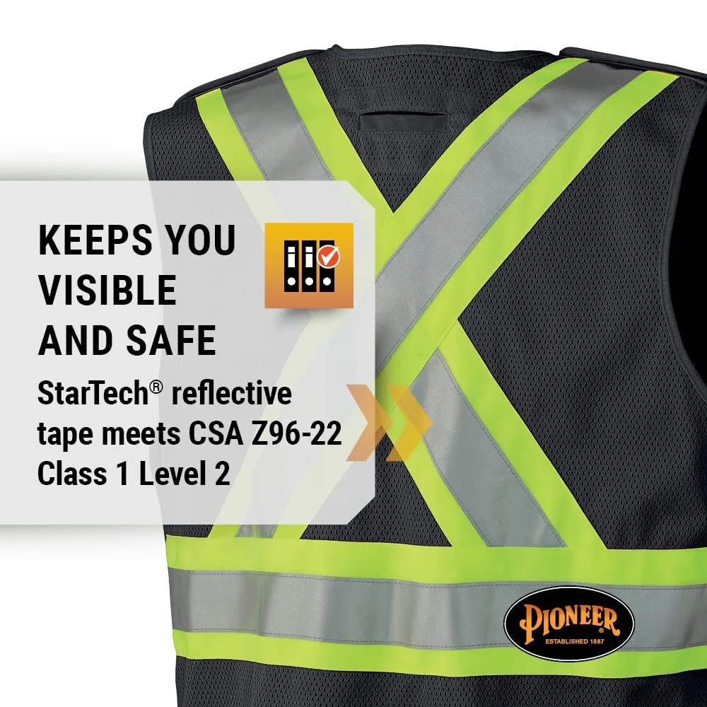 Pioneer Hi Vis Tear-Away Mesh Back Safety Vest - Reflective Tape, 4 Pockets
