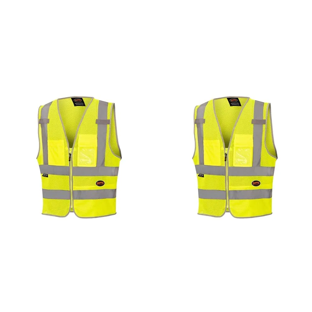 Pioneer Men's Safety Vest Bundle - Hi Vis Mesh Neon Vest with 8 Pockets, Zipper Closure - Orange, Yellow/Green