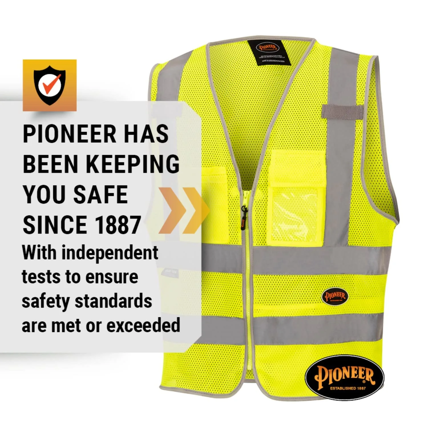 Pioneer Men's Safety Vest Bundle - Hi Vis Mesh Neon Vest with 8 Pockets, Zipper Closure - Orange, Yellow/Green