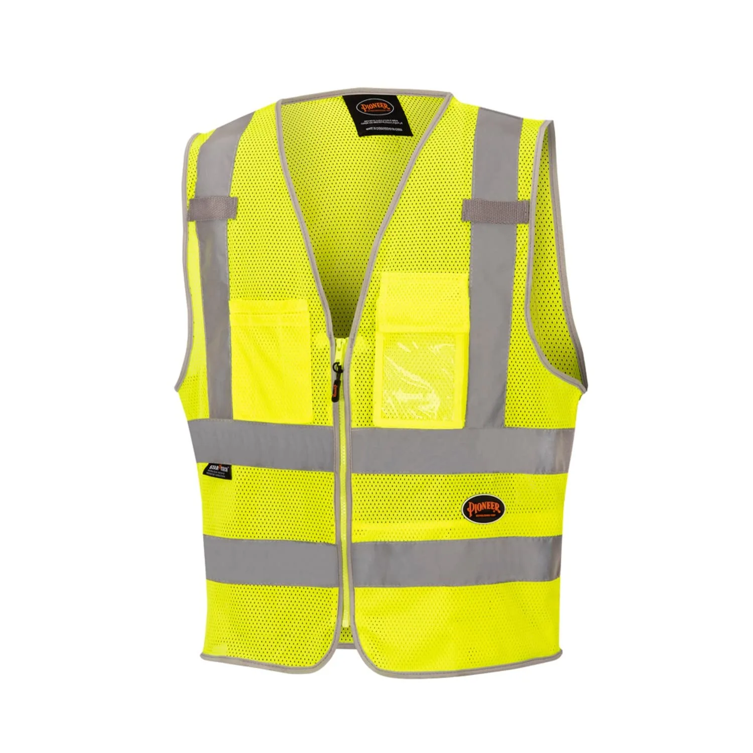 Pioneer Men's Safety Vest Bundle - Hi Vis Mesh Neon Vest with 8 Pockets, Zipper Closure - Orange, Yellow/Green