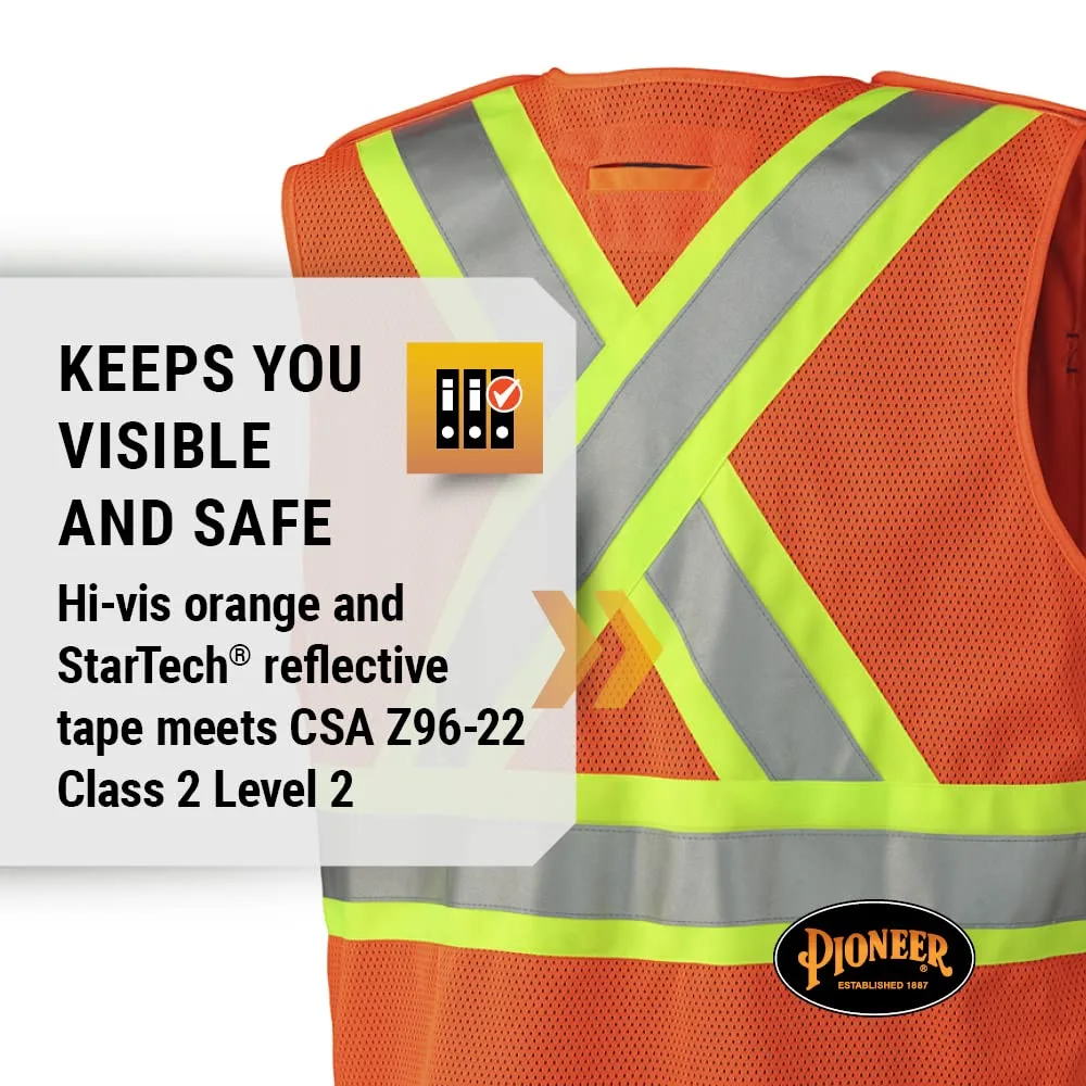 Pioneer Hi Vis Tear-Away Mesh Back Safety Vest - Reflective Tape, 4 Pockets