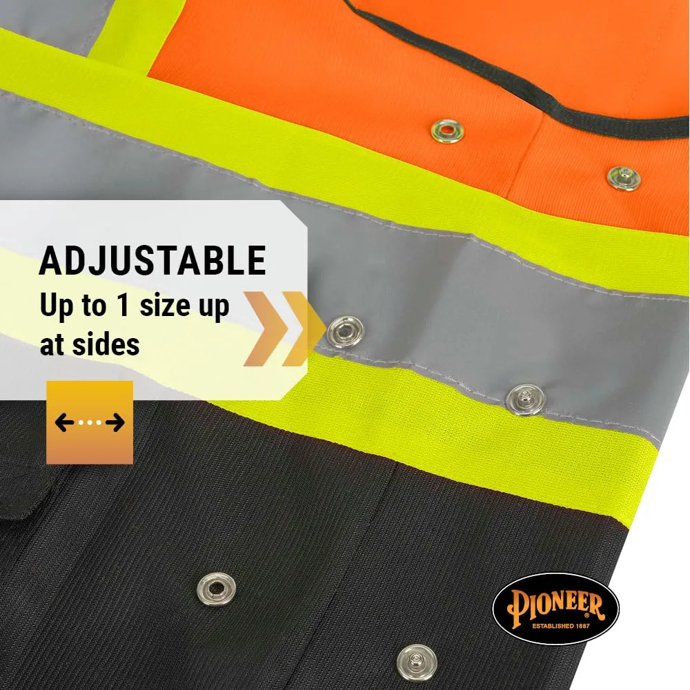 Pioneer Hi-Vis Reflective Safety Vest, Solid Neon, 8 Pockets, Zipper, Adjustable