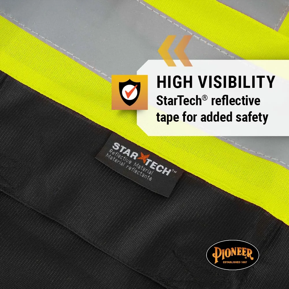 Pioneer Hi-Vis Reflective Safety Vest, Solid Neon, 8 Pockets, Zipper, Adjustable
