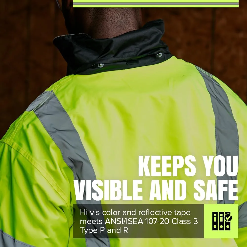 PIONEER Hi Vis Safety Bomber for Men - Waterproof Reflective ANSI Class 3 Winter Jacket