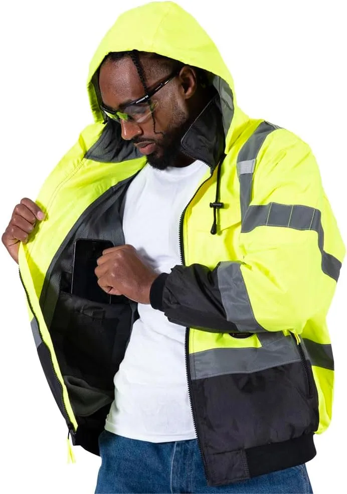 PIONEER Hi Vis Safety Bomber for Men - Waterproof Reflective ANSI Class 3 Winter Jacket