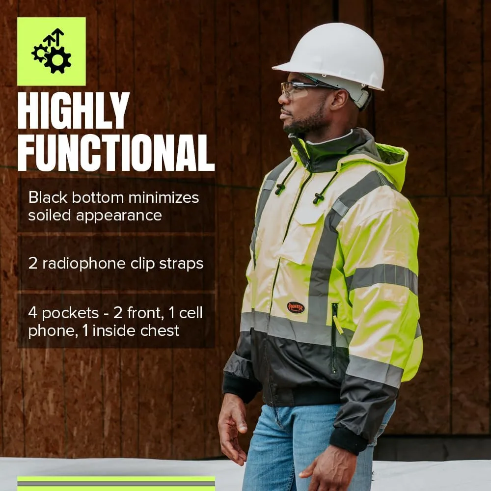 PIONEER Hi Vis Safety Bomber for Men - Waterproof Reflective ANSI Class 3 Winter Jacket