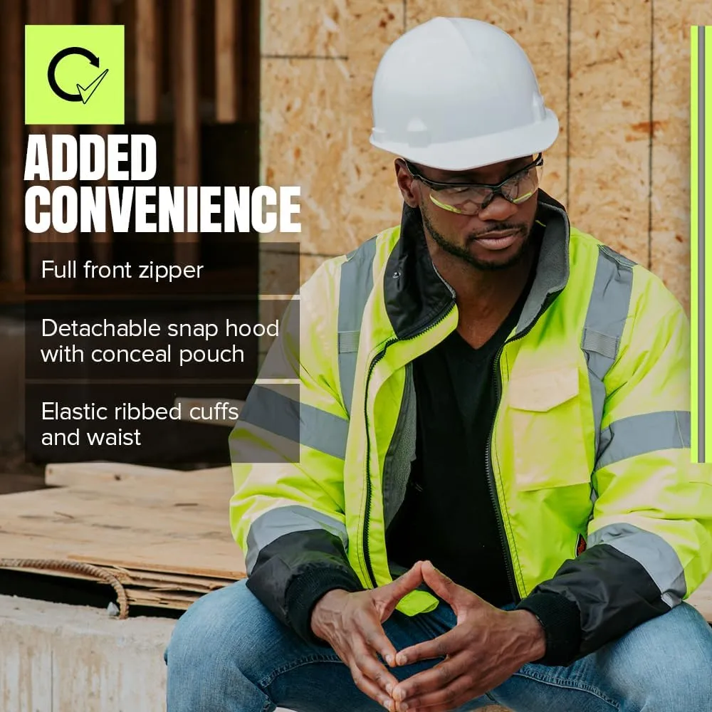 PIONEER Hi Vis Safety Bomber for Men - Waterproof Reflective ANSI Class 3 Winter Jacket