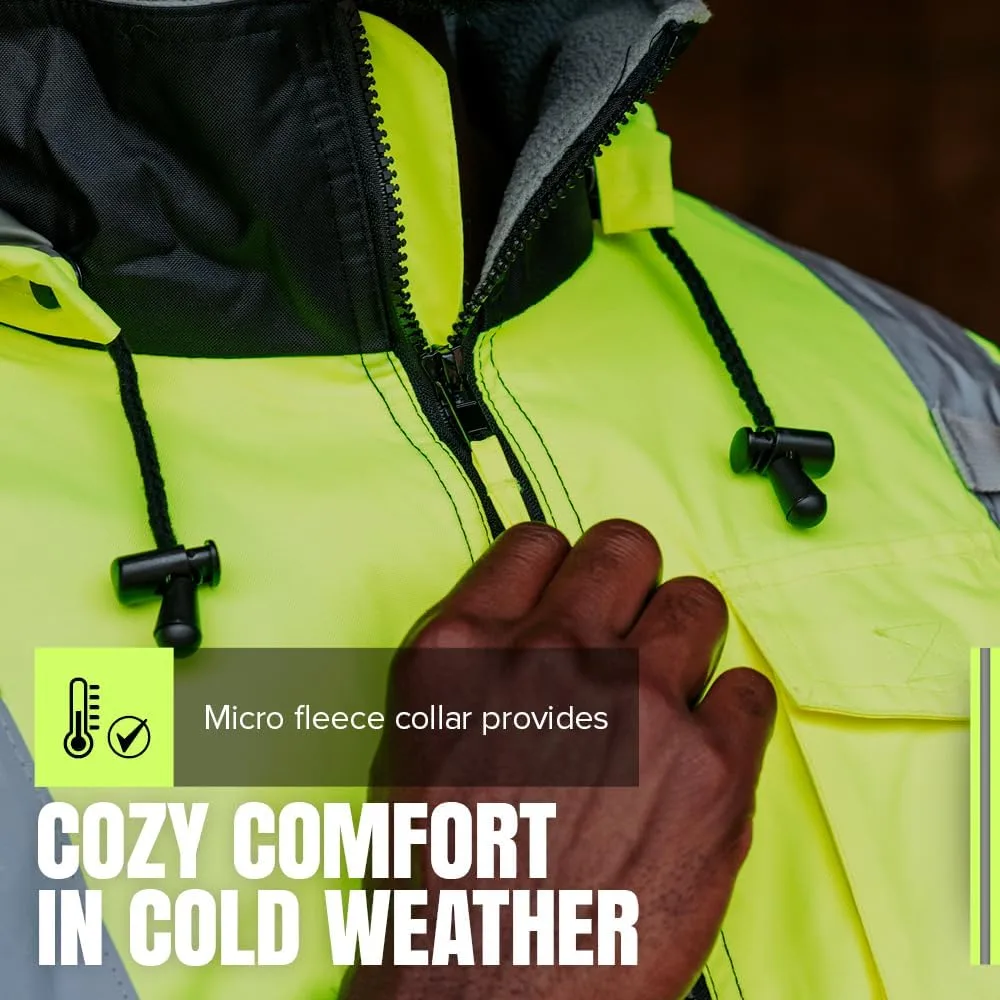 PIONEER Hi Vis Safety Bomber for Men - Waterproof Reflective ANSI Class 3 Winter Jacket