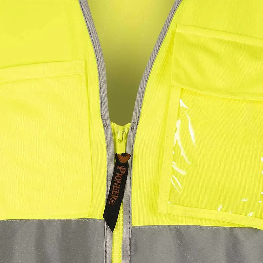 Pioneer Safety Vest for Men – Hi Vis Reflective Neon with 8 Pockets, Zipper Closure for Construction, Traffic - YELLOW/GREEN