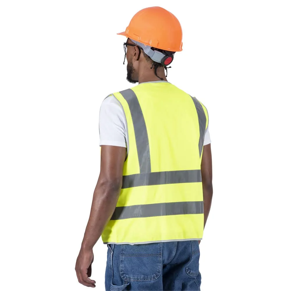 Pioneer Safety Vest for Men – Hi Vis Reflective Neon with 8 Pockets, Zipper Closure for Construction, Traffic