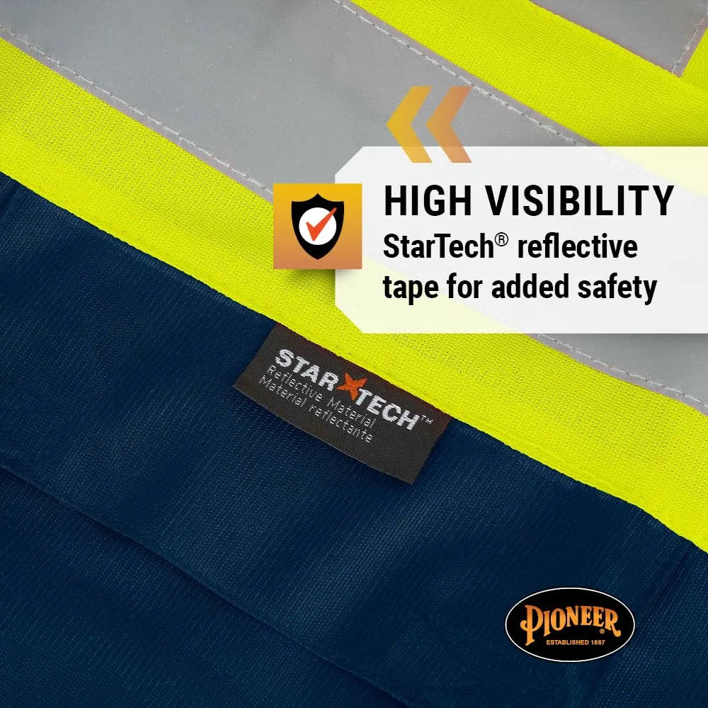Pioneer Hi-Vis Reflective Safety Vest, Solid Neon, 8 Pockets, Zipper, Adjustable