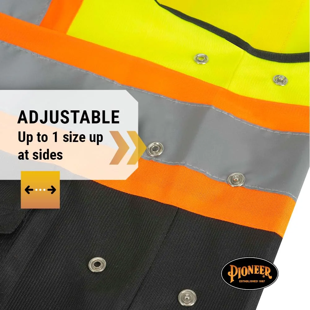 Pioneer Hi-Vis Reflective Safety Vest, Solid Neon, 8 Pockets, Zipper, Adjustable