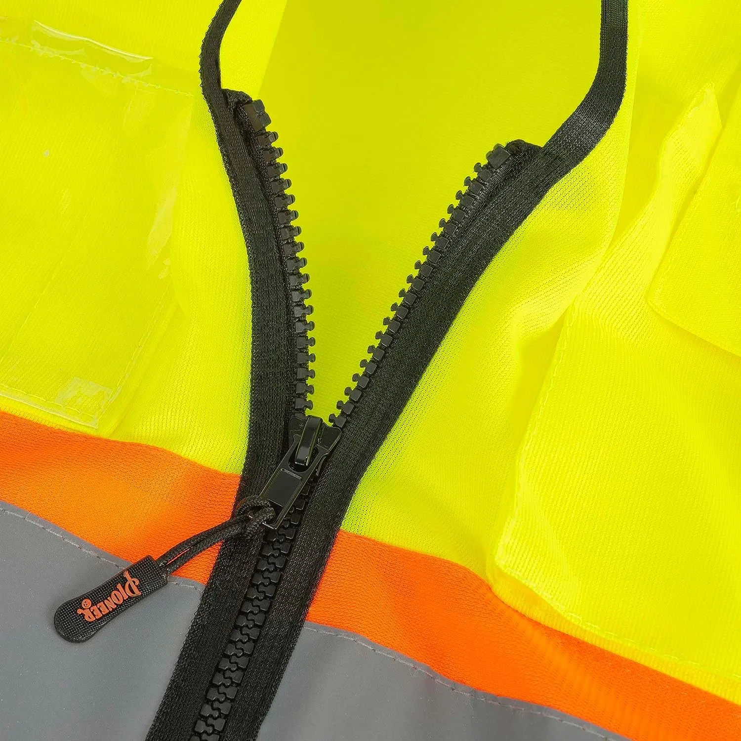 Pioneer Hi-Vis Reflective Safety Vest, Solid Neon, 8 Pockets, Zipper, Adjustable