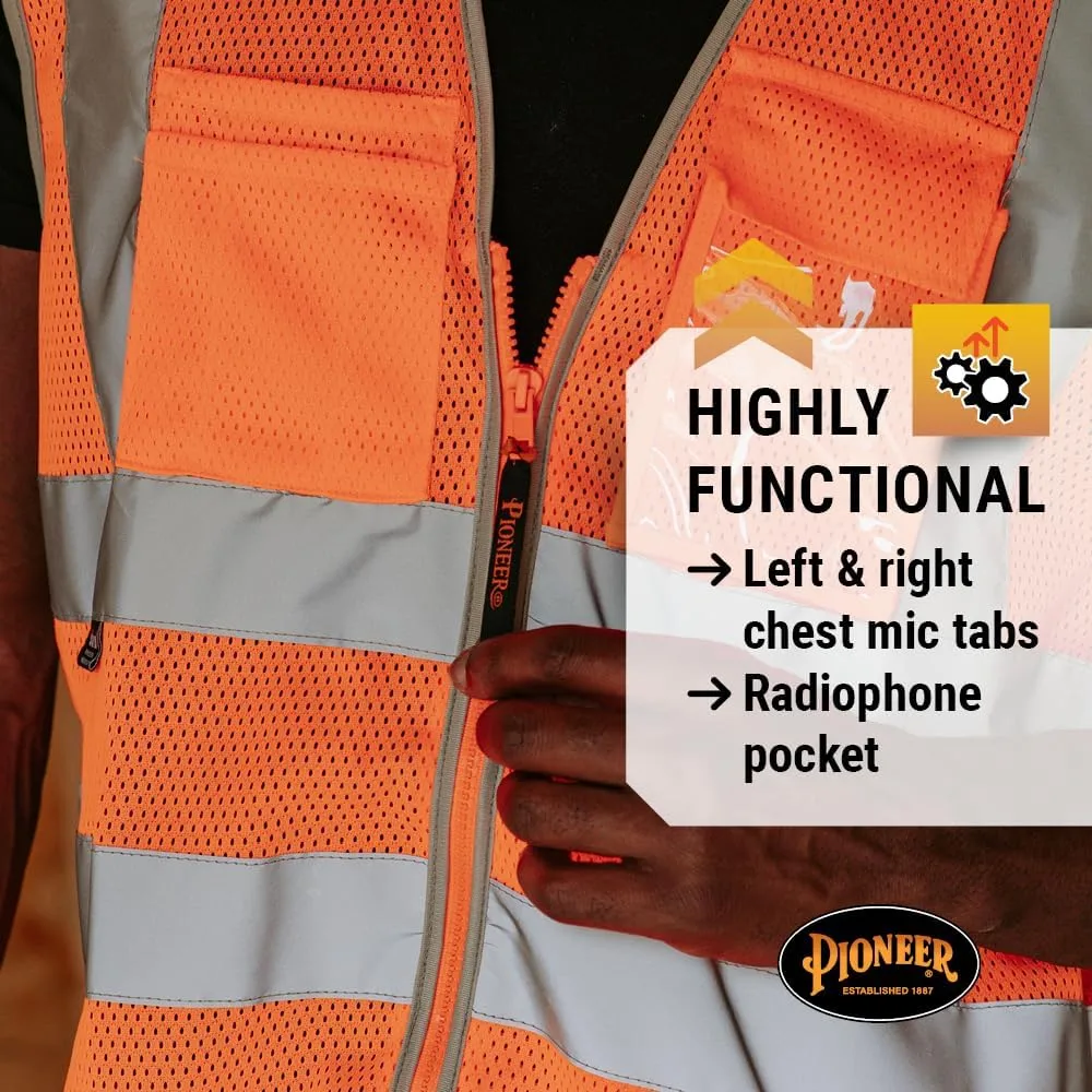 PIONEER Hi Vis Safety Vest - Reflective Cooling Mesh - 8 Pockets - Class 2