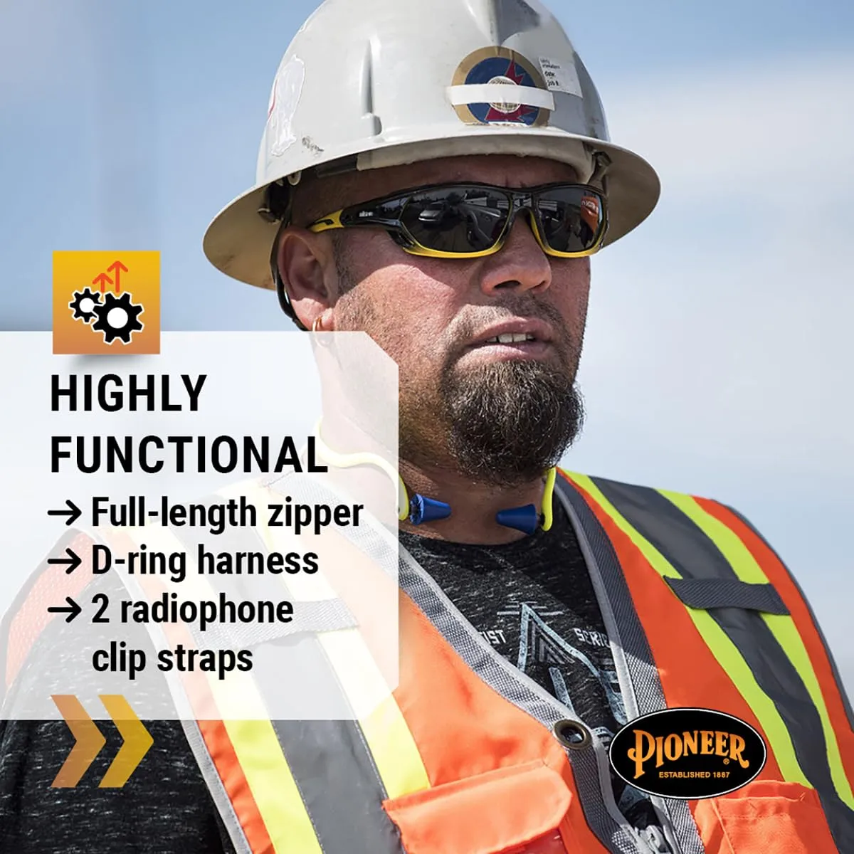 Pioneer Safety Vest for Men – Hi Vis Reflective, Mesh Back, 12 Pockets, Zipper for Surveyor Work