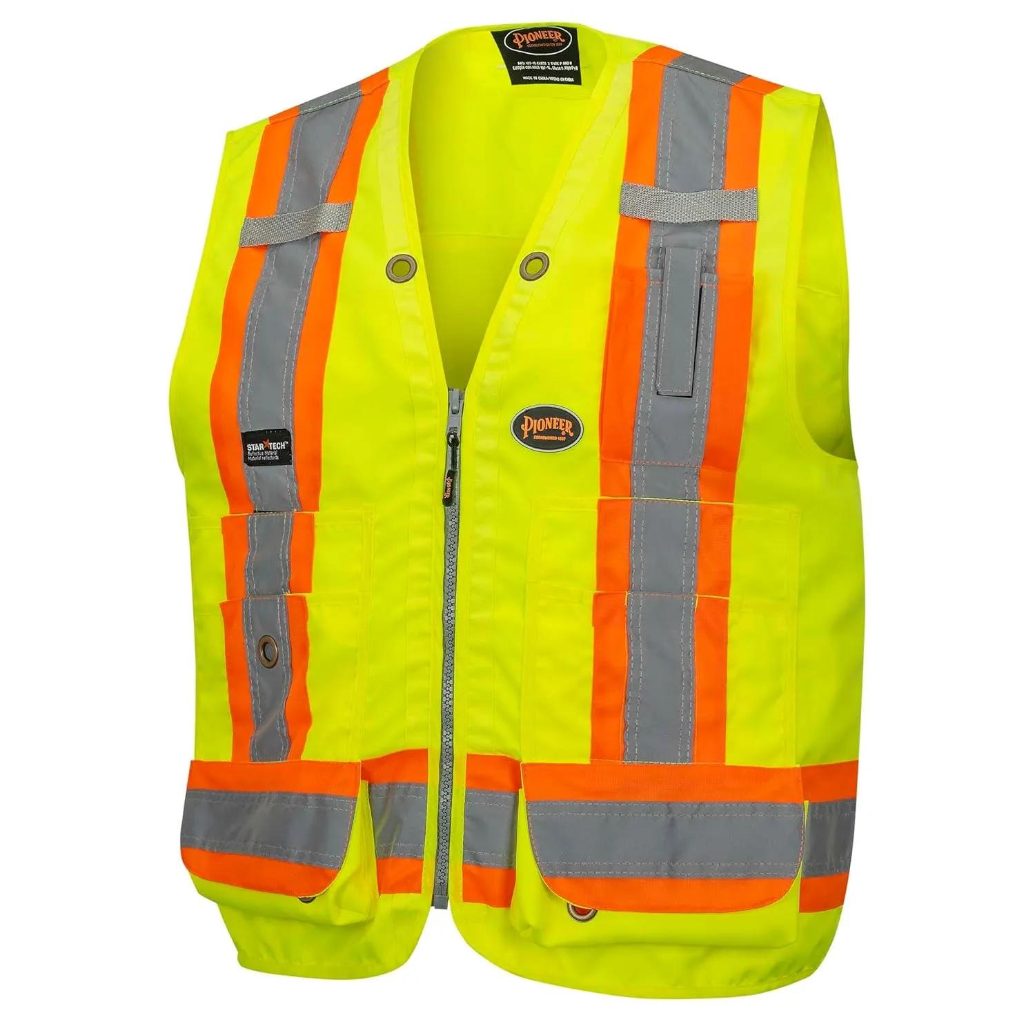PIONEER Surveyor Safety Vest – Hi-Vis Reflective Woven 150D, 19 Pockets, Zipper