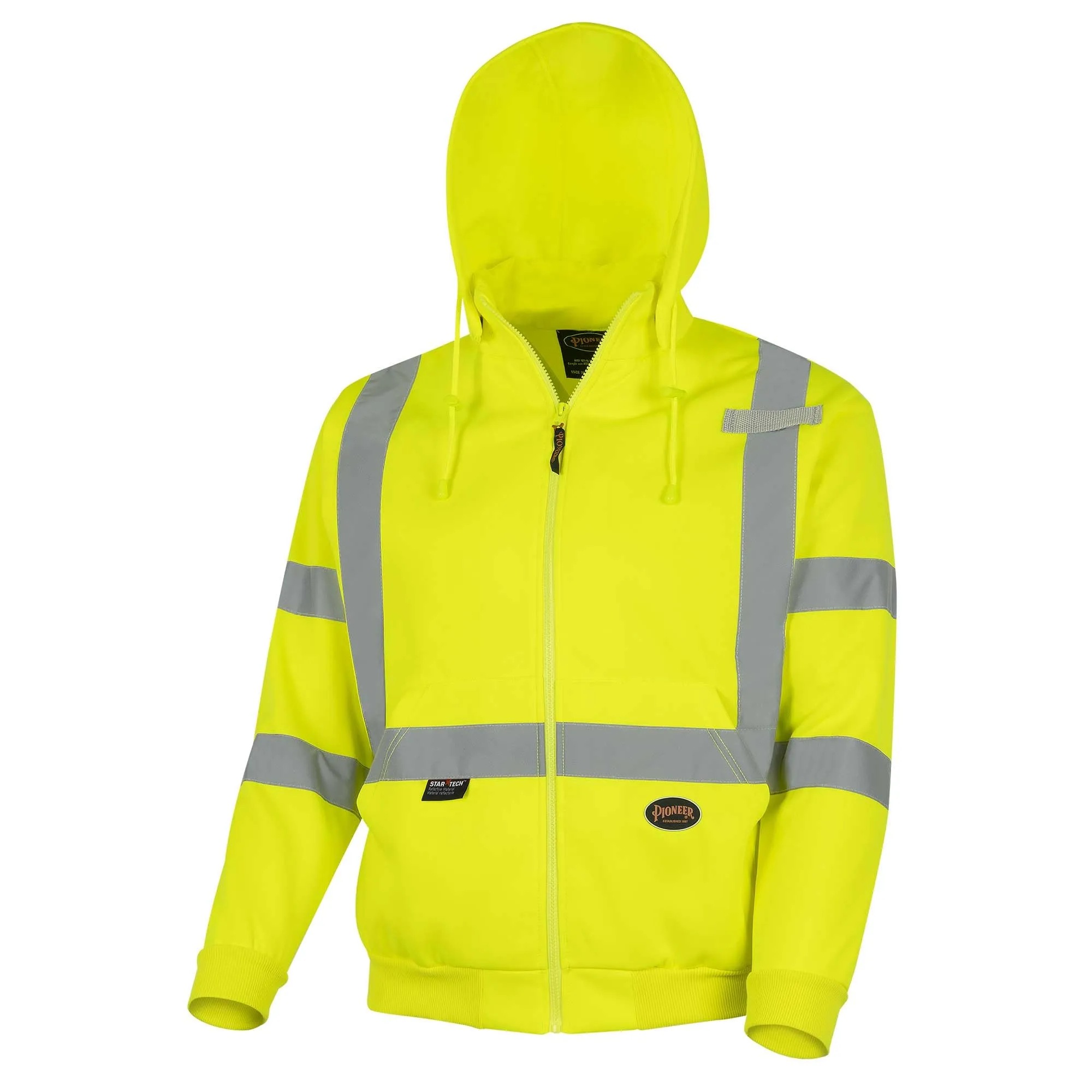 Pioneer High Visibility Safety Hoodie – Reflective Hi Vis Sweatshirt Jacket with Zipper, Pockets – Polyester Fleece