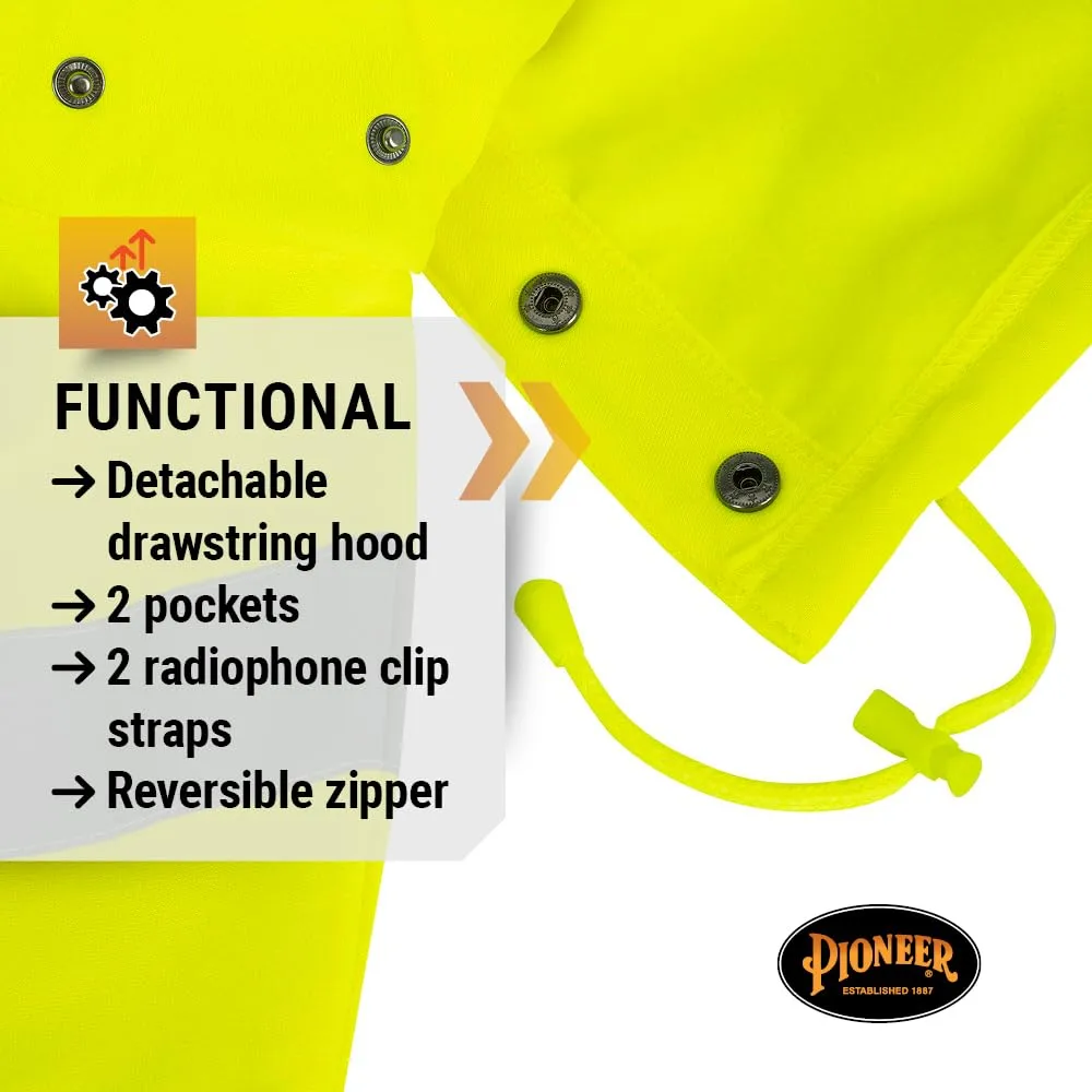 Pioneer High Visibility Safety Hoodie – Reflective Hi Vis Sweatshirt Jacket with Zipper, Pockets – Polyester Fleece