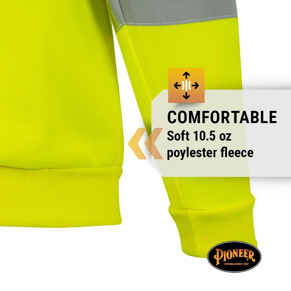 Pioneer High Visibility Safety Hoodie – Reflective Hi Vis Sweatshirt Jacket with Zipper, Pockets – Polyester Fleece