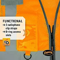 PIONEER 6960U Orange Mesh Multipocket Safety Vest - X-Small