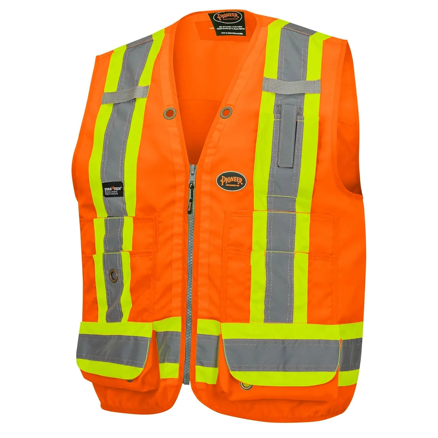PIONEER Surveyor Safety Vest – Hi-Vis Reflective Woven 150D, 19 Pockets, Zipper