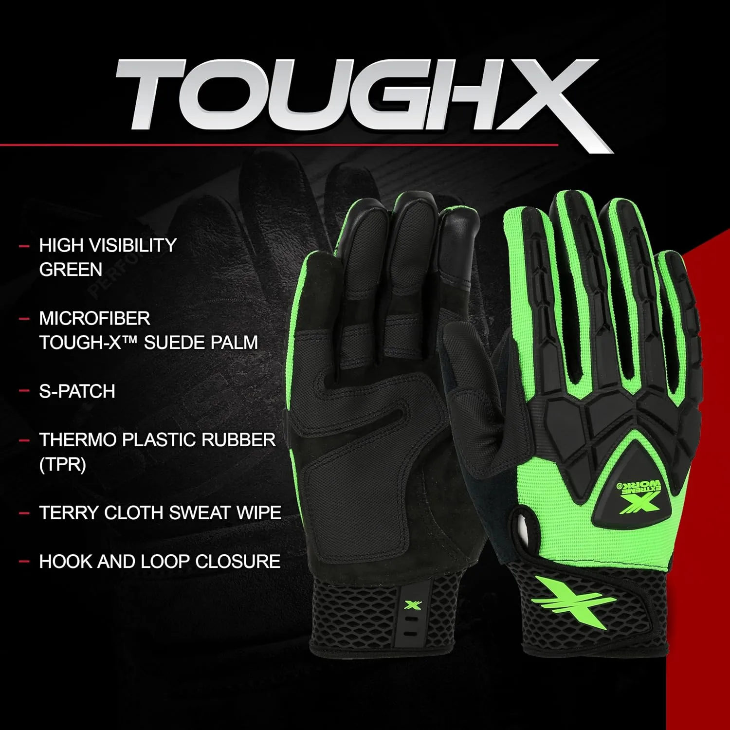 BOSS 89306, Extreme Work Strike ProteX with XLock Cuff Touchscreen Synthetic Suede Palm TPR Size 2XL