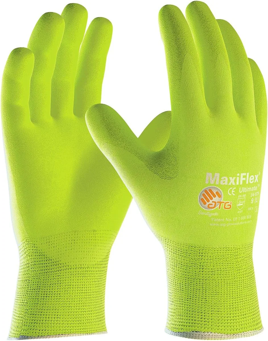 Hi-Vis Seamless Knit Nylon/Lycra Glove with Nitrile Coated MicroFoam Grip on Palm & Fingers, Size X-large 12 Pair