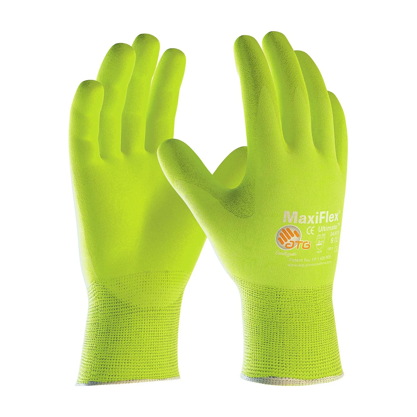Hi-Vis Seamless Knit Nylon/Lycra Glove with Nitrile Coated MicroFoam Grip on Palm & Fingers, Size X-large 12 Pair