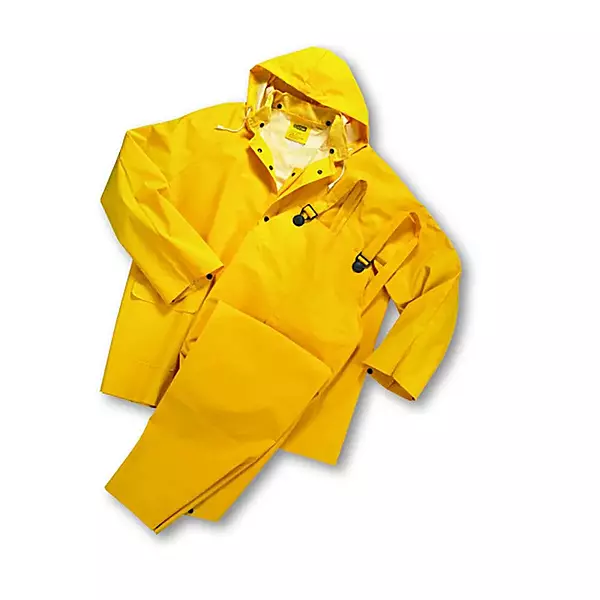 West Chester 4035/XXL 35mL PVC Over Polyester 3Pcs Rain Suit, Detachable Hood - Yellow Each