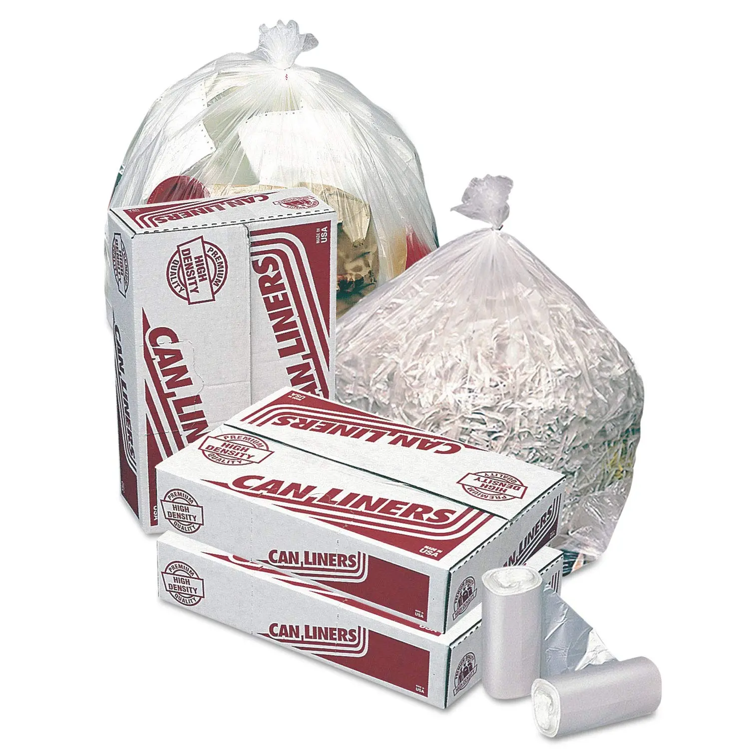 Pitt Plastics High-Density Trash Can Liners, 33 Gallons, 12 microns, Clear - Pack of 250